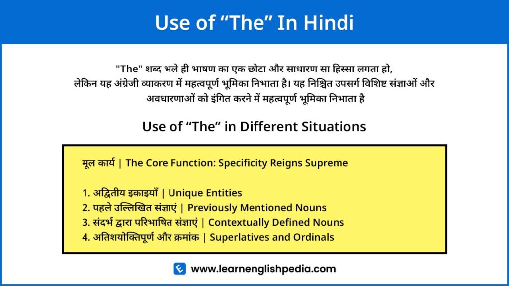 use of the in hindi