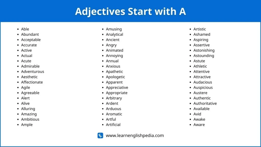 adjectives that start with a