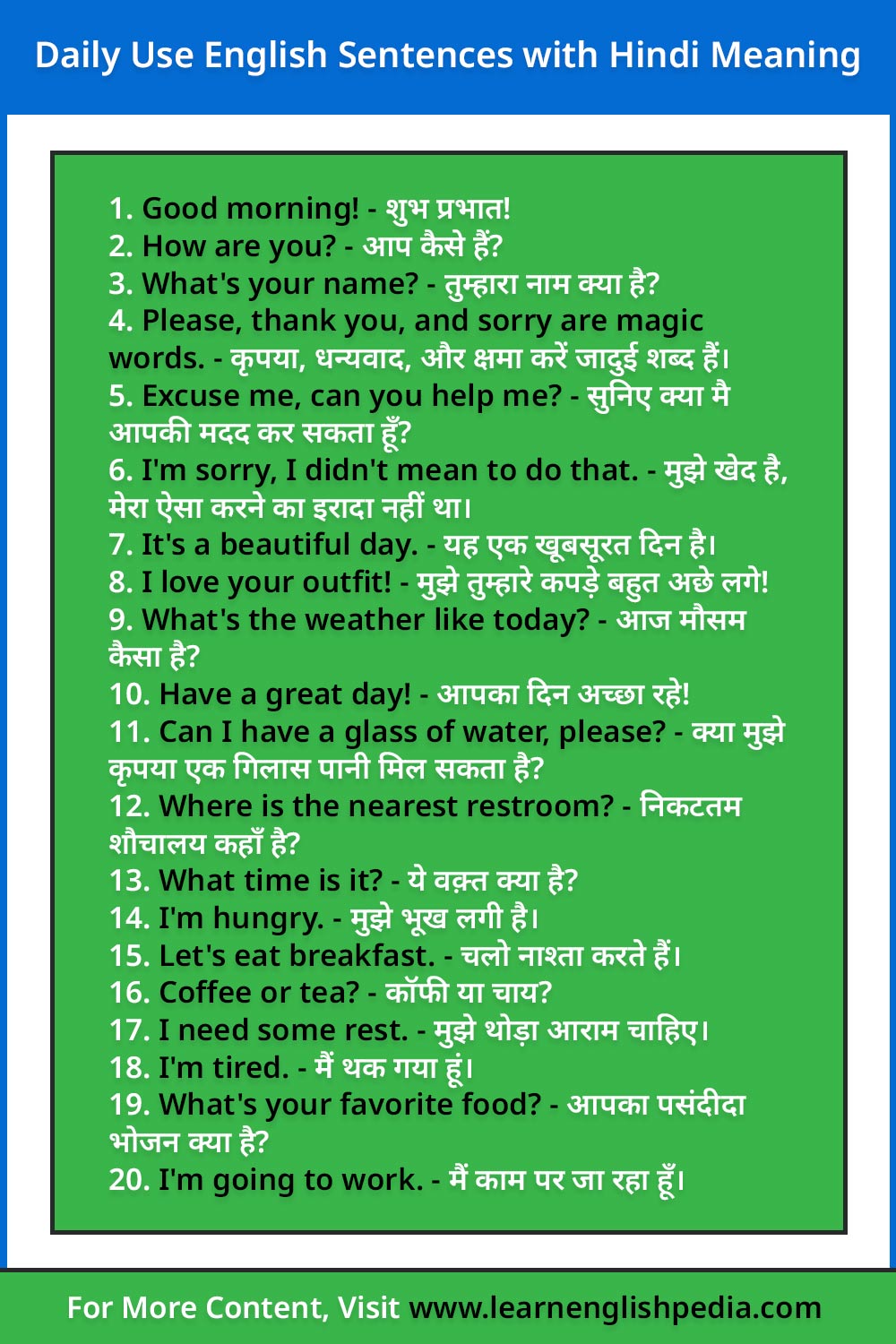 daily use english sentences with hindi meaning