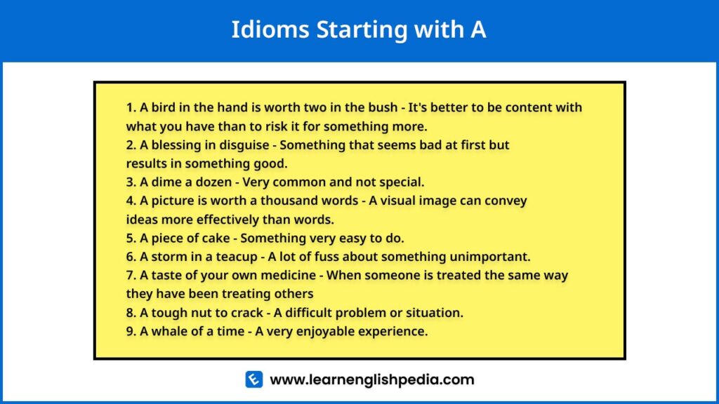 idioms starting with a