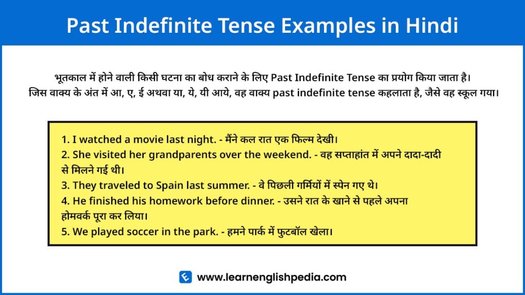 past indefinite tense examples in hindi