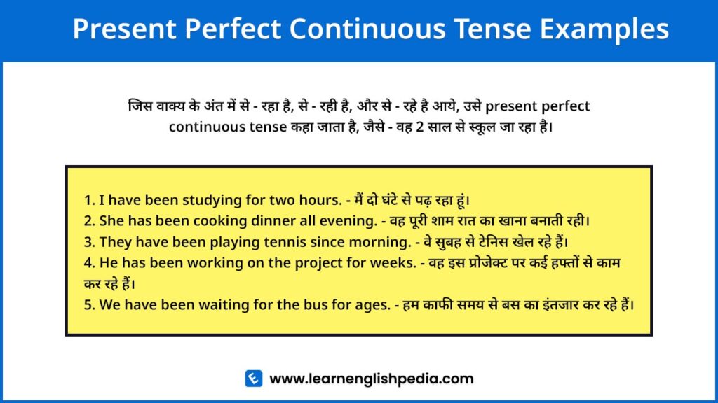 present perfect continuous tense examples in hindi