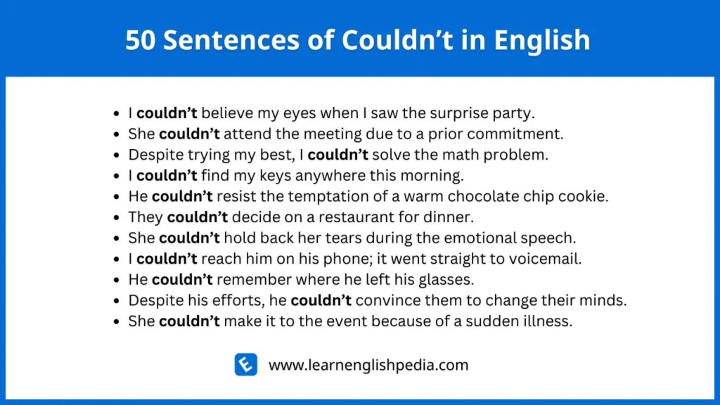 50 sentences of couldn't