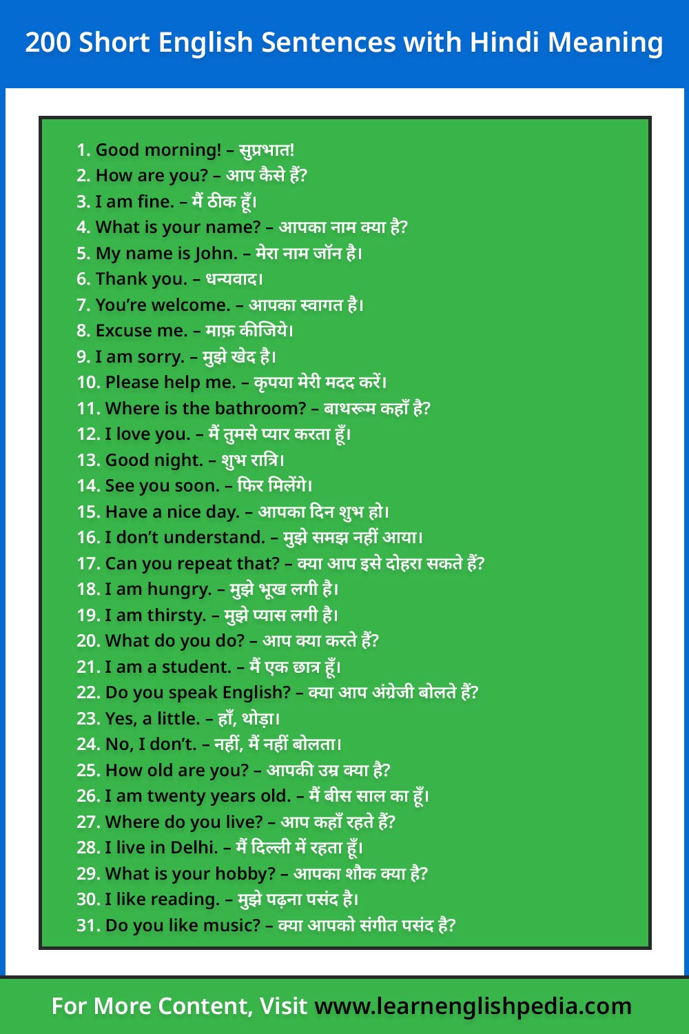 small english sentences with hindi meaning